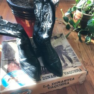 Men Black Lizzard Cowboy Boots